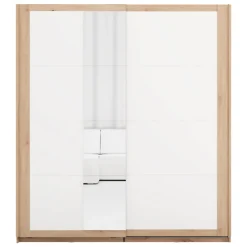 Guardaroba 2 Ante Bianco Opaco Marrone Rovere 2 Ripiani Appendiabiti 195x218h cm, Apertura Scorrevole - Bujumb