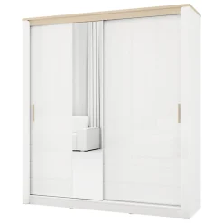 Guardaroba 2 Ante Bianco Opaco Marrone Rovere Nodi 4 Ripiani Appendiabiti 95x208h cm, Apertura Battente - Tavole