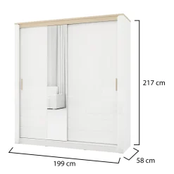 Guardaroba 2 Ante Bianco Opaco Marrone Rovere Nodi 4 Ripiani Appendiabiti 95x208h cm, Apertura Battente - Tavole