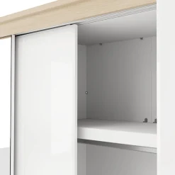 Guardaroba 2 Ante Bianco Opaco Marrone Rovere Nodi 4 Ripiani Appendiabiti 95x208h cm, Apertura Battente - Tavole