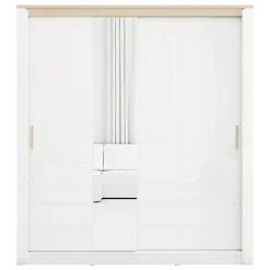 Guardaroba 2 Ante Bianco Opaco Marrone Rovere Nodi 4 Ripiani Appendiabiti 95x208h cm, Apertura Battente - Tavole