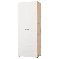 Guardaroba 2 Ante Bianco Opaco Marrone Rovere Nodi Appendiabiti un Ripiano 79x208h cm, 2 Ante - Pomar