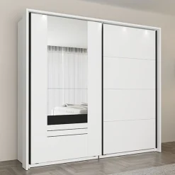 Guardaroba 2 Ante Bianco Opaco Nero 2 Ripiani Appendiabiti 220x205h cm, Apertura Scorrevole - Lalibe