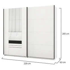 Guardaroba 2 Ante Bianco Opaco Nero 4 Ripiani Appendiabiti 205x216h cm, 2 Cassetti - Copala