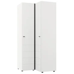 Guardaroba 2 Ante Bianco Opaco Nero 4 Ripiani Appendiabiti 95x208h cm, Apertura Battente - Tavole