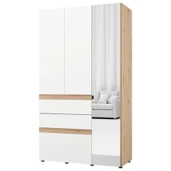 Guardaroba 3 Ante Bianco Opaco Marrone Rovere Nodi Appendiabiti 3 Cassetti 117x52 cm, 4 Ripiani - Zuccare