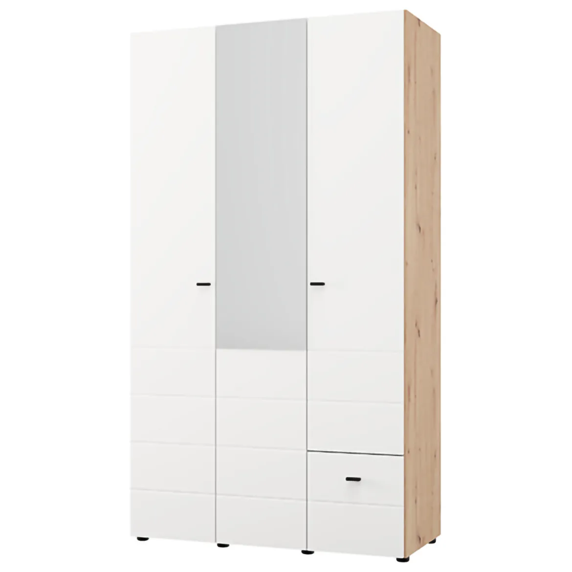 Guardaroba 3 Ante Bianco Opaco Nero Appendiabiti 4 Ripiani 117x52 cm, 3 Ante - Ouarza