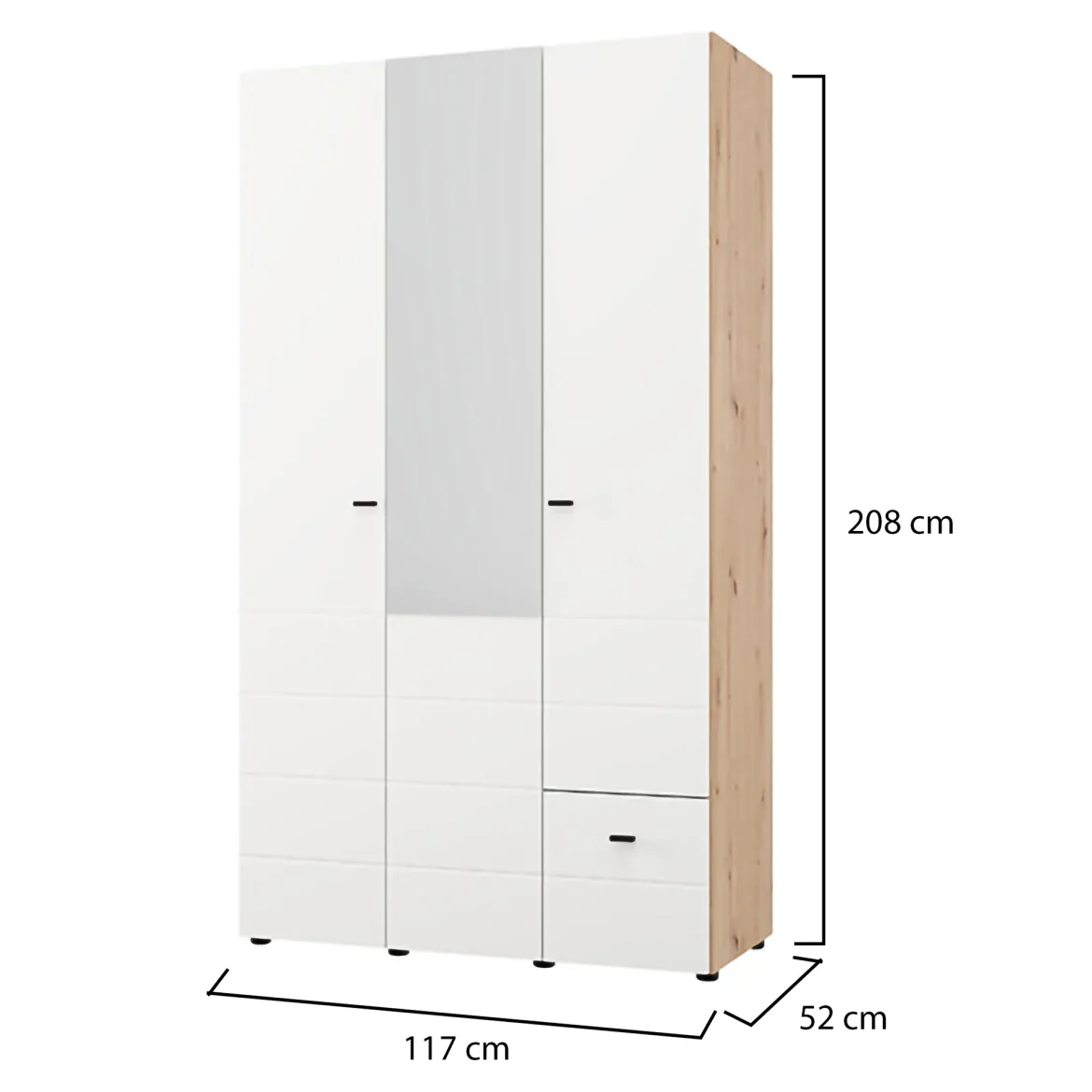 Guardaroba 3 Ante Bianco Opaco Nero Appendiabiti 4 Ripiani 117x52 cm, 3 Ante - Ouarza