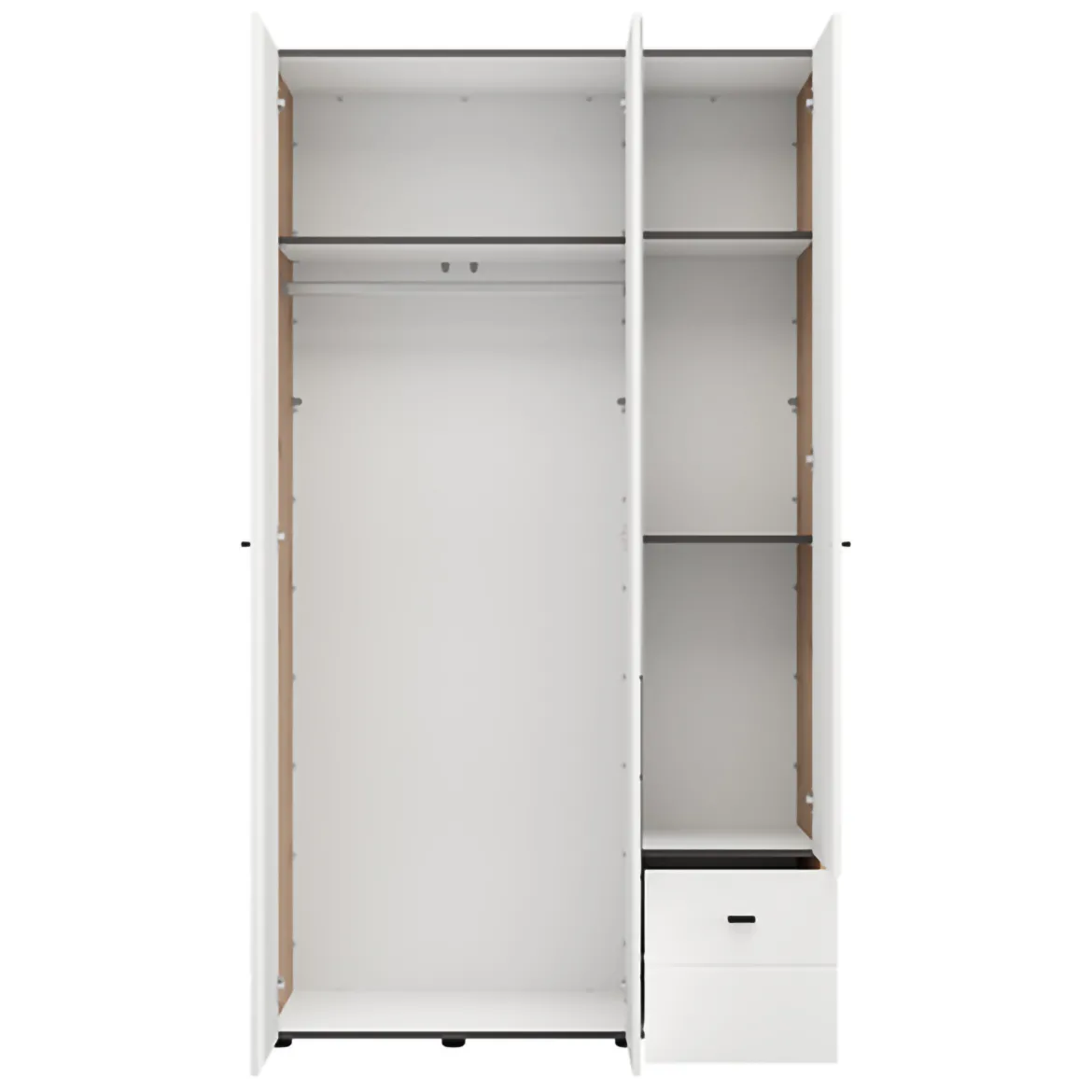 Guardaroba 3 Ante Bianco Opaco Nero Appendiabiti 4 Ripiani 117x52 cm, 3 Ante - Ouarza