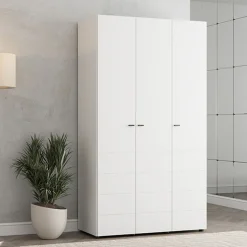 Guardaroba 3 Ante Bianco Opaco Nero Appendiabiti 4 Ripiani 117x52 cm, 3 Ante - Ronco