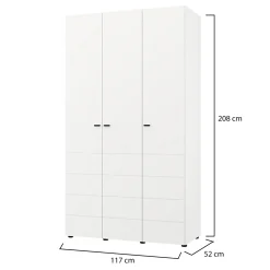 Guardaroba 3 Ante Bianco Opaco Nero Appendiabiti 4 Ripiani 117x52 cm, 3 Ante - Ronco