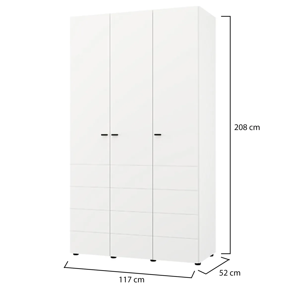 Guardaroba 3 Ante Bianco Opaco Nero Appendiabiti 4 Ripiani 117x52 cm, 3 Ante - Ronco