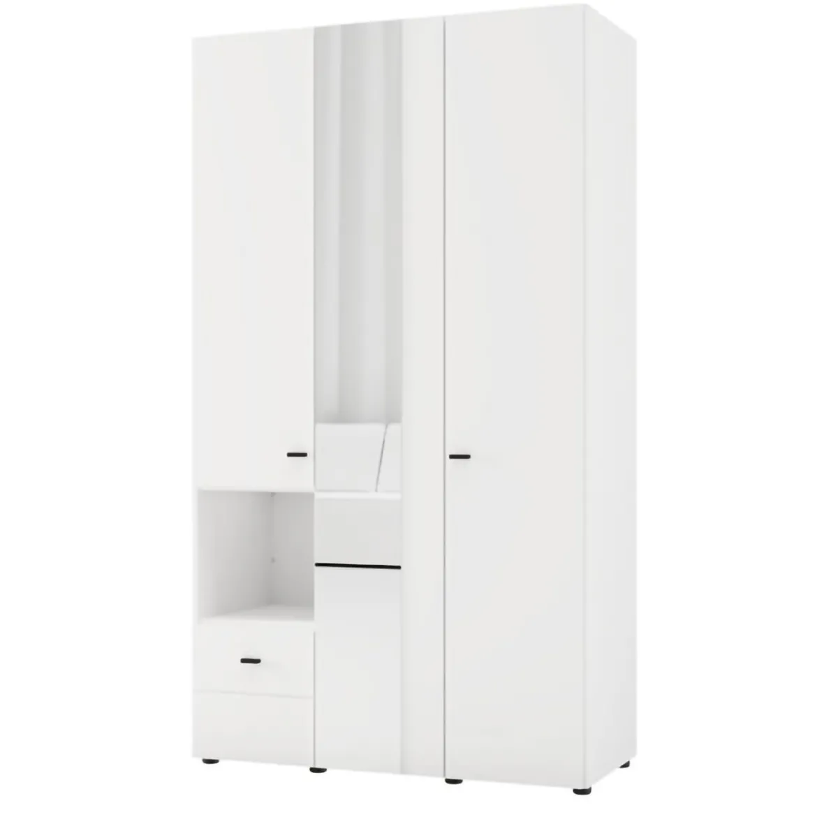Guardaroba 3 Ante Bianco Opaco Nero Appendiabiti un Cassetto 117x52 cm, 5 Ripiani - Patzcu