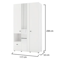 Guardaroba 3 Ante Bianco Opaco Nero Appendiabiti un Cassetto 117x52 cm, 5 Ripiani - Patzcu