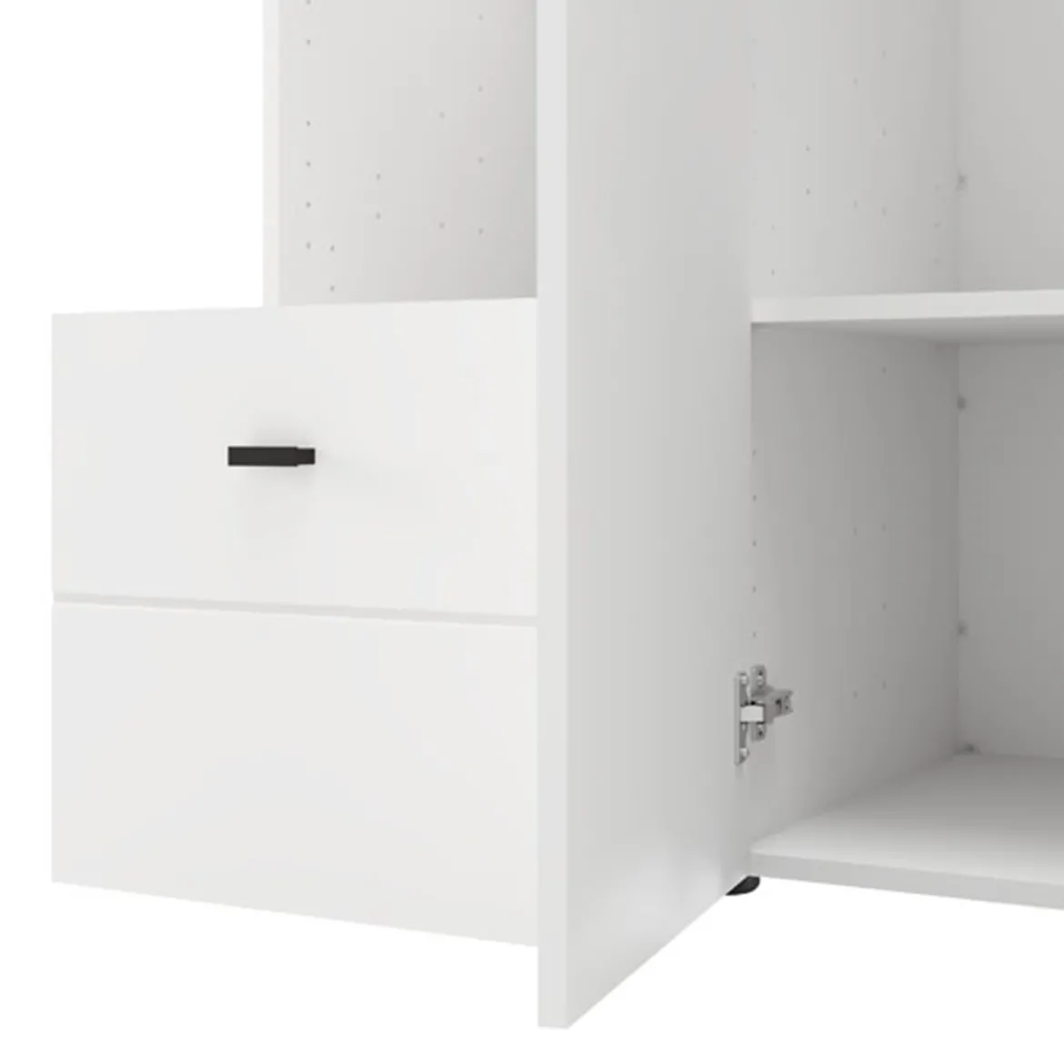 Guardaroba 3 Ante Bianco Opaco Nero Appendiabiti un Cassetto 117x52 cm, 5 Ripiani - Patzcu