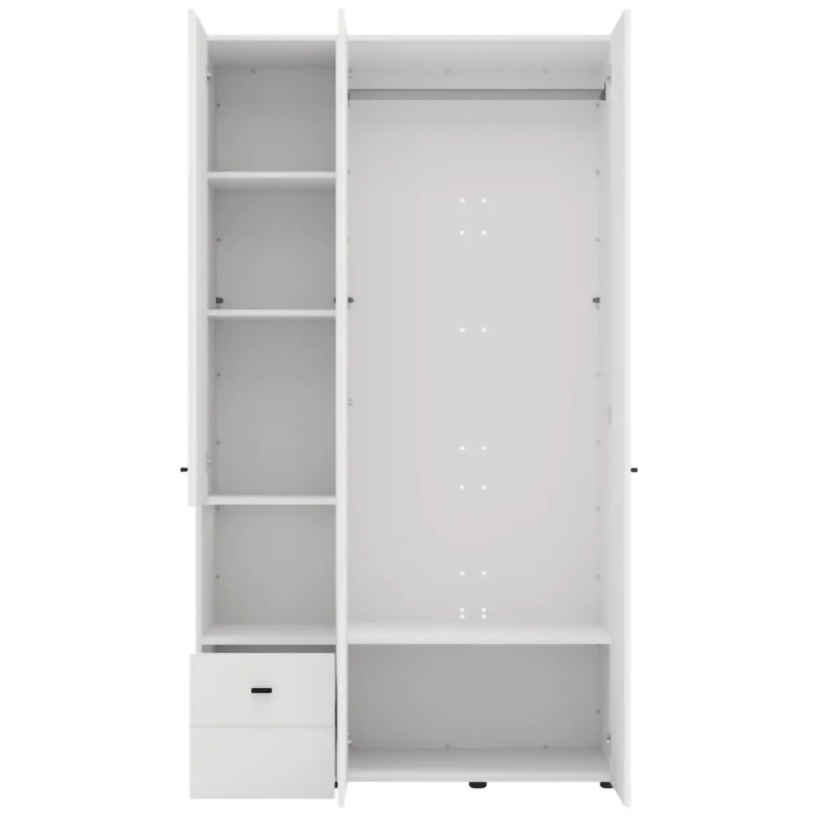 Guardaroba 3 Ante Bianco Opaco Nero Appendiabiti un Cassetto 117x52 cm, 5 Ripiani - Patzcu