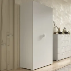 Guardaroba 2 Ante Bianco 2 Ripiani Appendiabiti 80x180h cm, 2 Ante - Susella