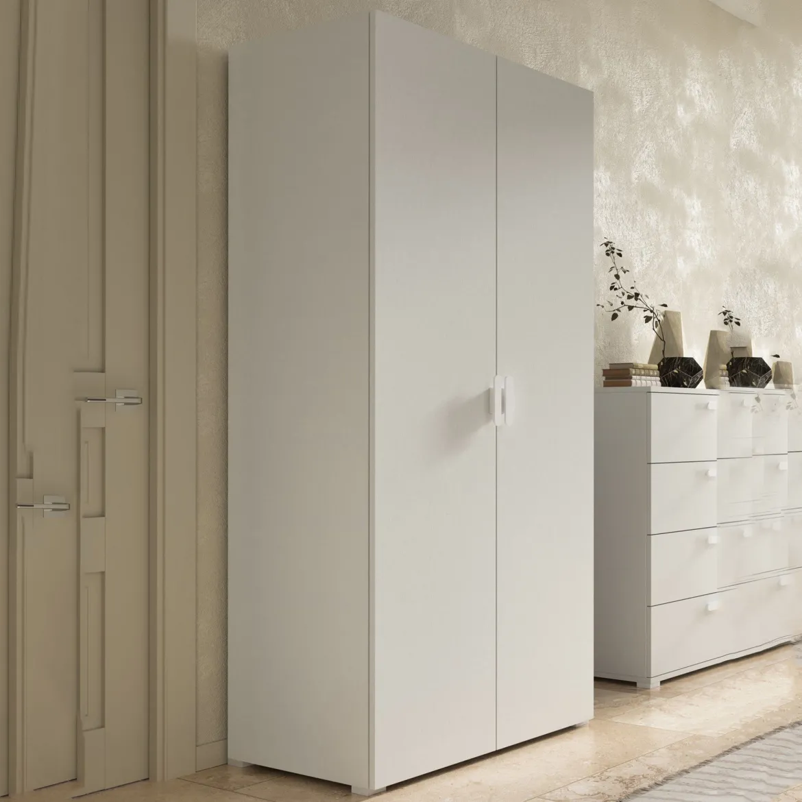 Guardaroba 2 Ante Bianco 2 Ripiani Appendiabiti 80x180h cm, 2 Ante - Susella