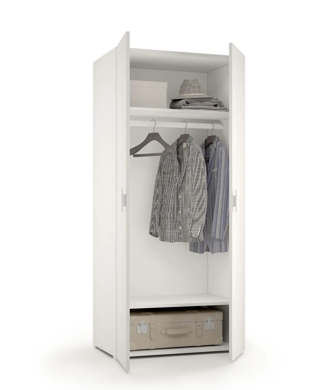 Guardaroba 2 Ante Bianco 2 Ripiani Appendiabiti 80x180h cm, 2 Ante - Susella