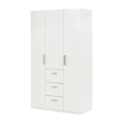 Guardaroba 3 Ante Bianco 4 Ripiani Appendiabiti 117x52 cm, 3 Cassetti - Anama