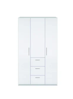Guardaroba 3 Ante Bianco 4 Ripiani Appendiabiti 117x52 cm, 3 Cassetti - Anama