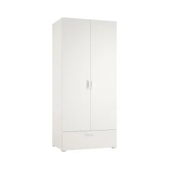 Guardaroba 2 Ante Bianco un Cassetto Appendiabiti 80x180h cm, 2 Ripiani - Vacone
