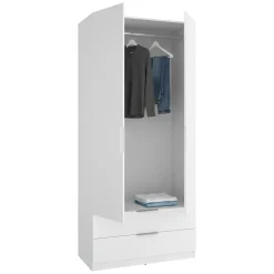 Guardaroba 2 Ante Bianco un Ripiano Appendiabiti 51x204h cm, 2 Cassetti - Montclare