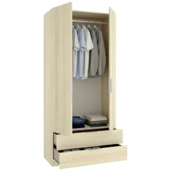 Guardaroba 2 Ante Marrone Bianco Rovere Appendiabiti 2 Cassetti 51x204h cm, un Ripiano - Montclare