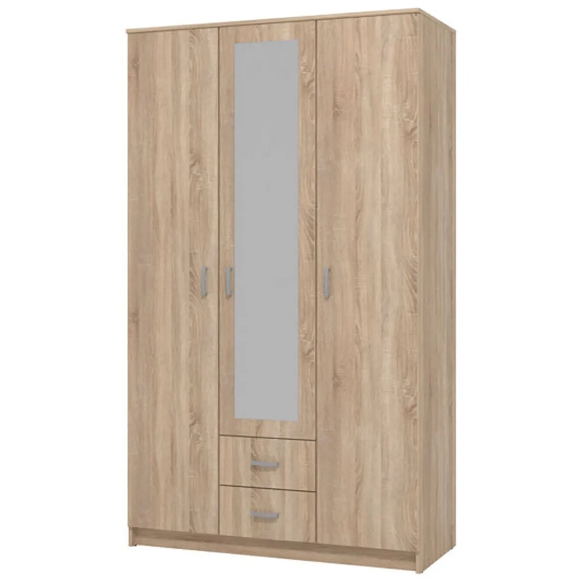 Guardaroba 3 Ante Marrone Quercia Bianco Appendiabiti 2 Cassetti 120x52 cm, 4 Ripiani - Crati