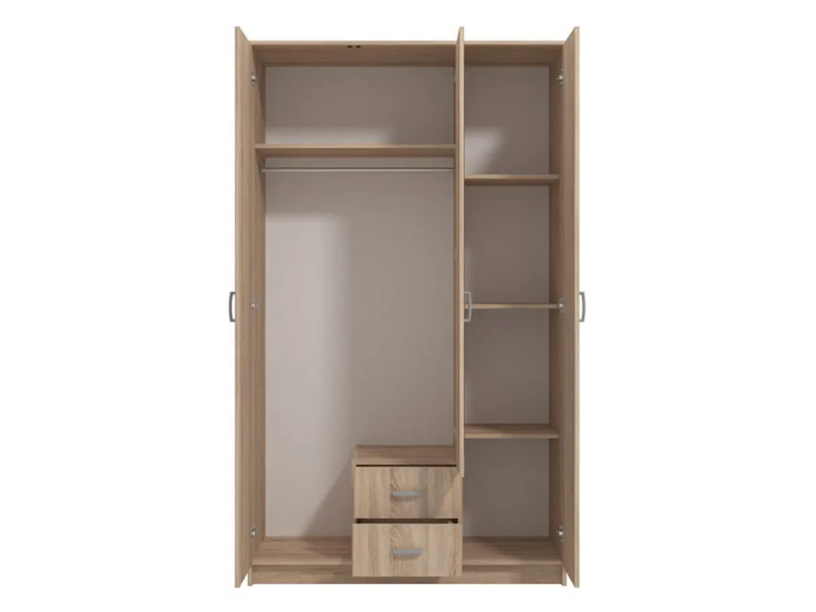 Guardaroba 3 Ante Marrone Quercia Bianco Appendiabiti 2 Cassetti 120x52 cm, 4 Ripiani - Crati
