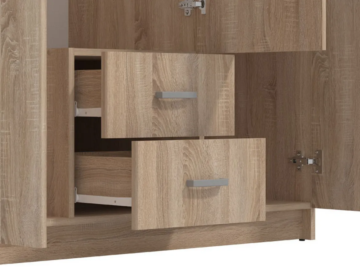 Guardaroba 3 Ante Marrone Quercia Bianco Appendiabiti 2 Cassetti 120x52 cm, 4 Ripiani - Crati