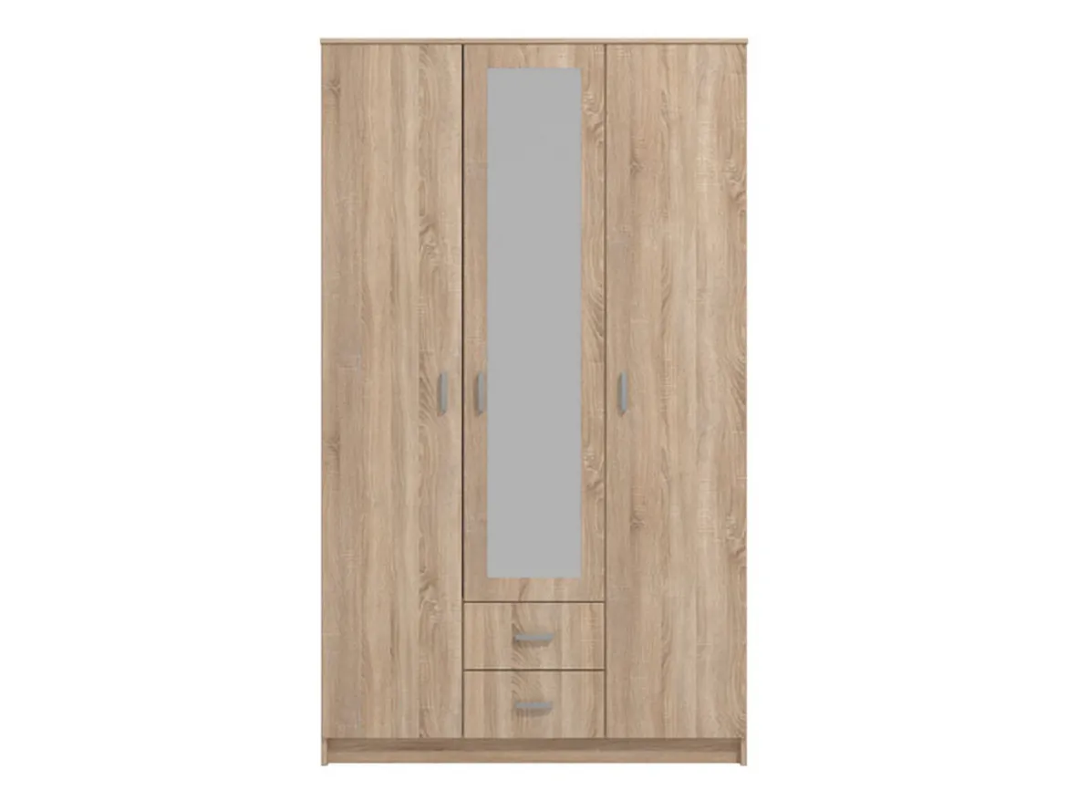 Guardaroba 3 Ante Marrone Quercia Bianco Appendiabiti 2 Cassetti 120x52 cm, 4 Ripiani - Crati