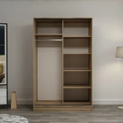 Guardaroba 2 Ante Marrone Rovere Bianco 5 Ripiani Appendiabiti 120x190h cm, Apertura Scorrevole - Pozzilli