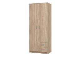 Guardaroba 2 Ante Marrone Rovere Bianco Appendiabiti 2 Cassetti 80x205h cm, 4 Ripiani - Cimena