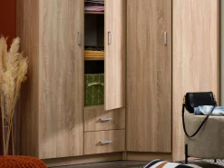 Guardaroba 2 Ante Marrone Rovere Bianco Appendiabiti 2 Cassetti 80x205h cm, 4 Ripiani - Cimena