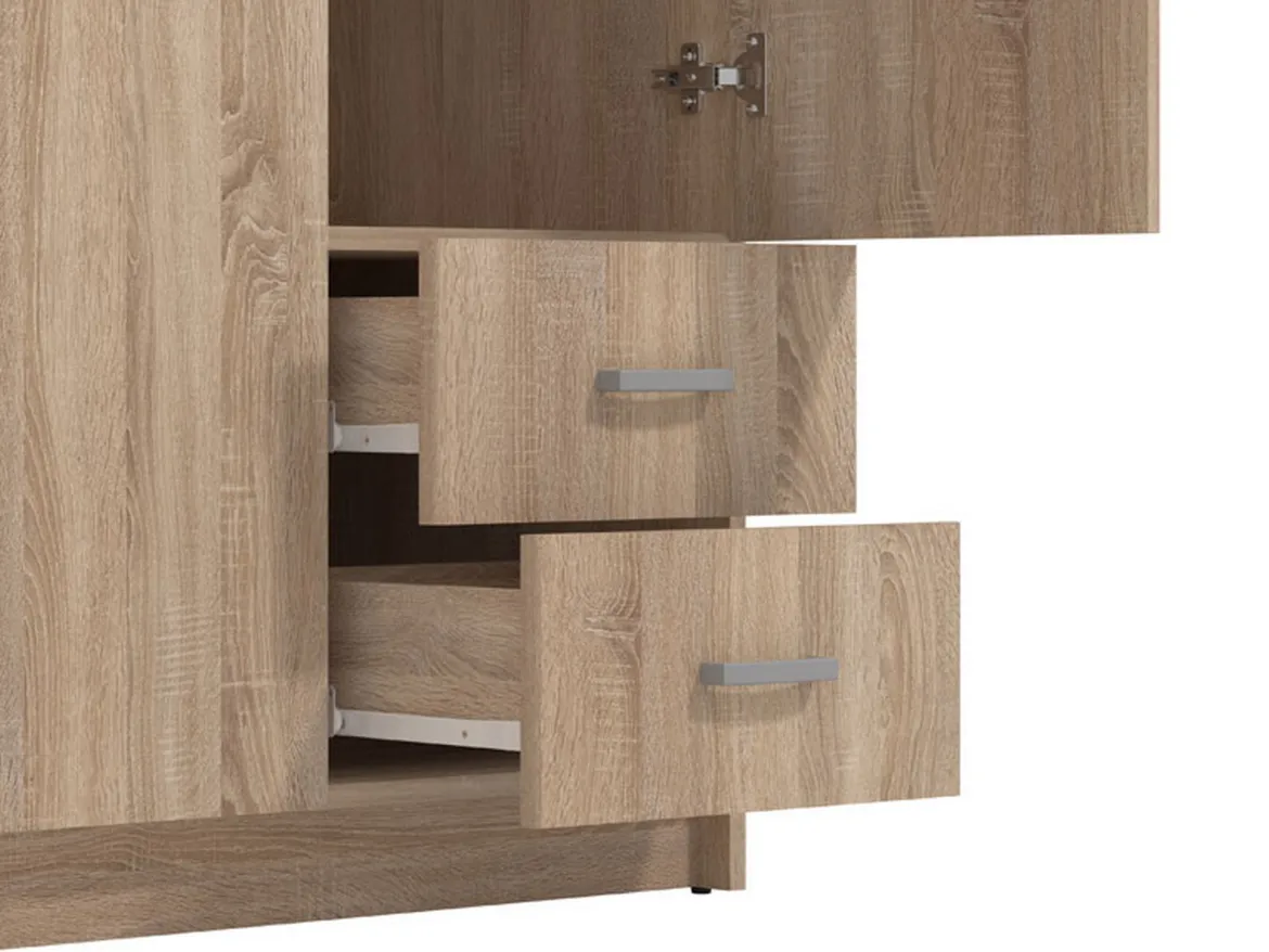 Guardaroba 2 Ante Marrone Rovere Bianco Appendiabiti 2 Cassetti 80x205h cm, 4 Ripiani - Cimena