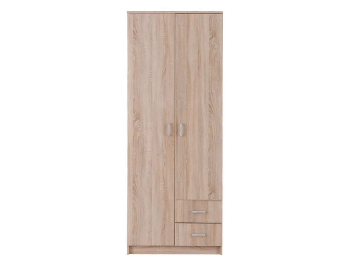 Guardaroba 2 Ante Marrone Rovere Bianco Appendiabiti 2 Cassetti 80x205h cm, 4 Ripiani - Cimena