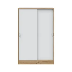 Guardaroba 2 Ante Marrone Rovere Nodi Bianco 2 Ripiani Apertura Scorrevole 77x119h cm, 3 Vani - Stelvio