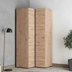 Guardaroba 2 Ante Marrone Rovere Nodi Bianco 4 Ripiani Apertura Battente 95x208h cm, Angolare - Tavole
