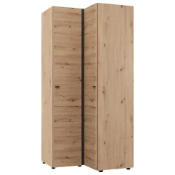 Guardaroba 2 Ante Marrone Rovere Nodi Bianco 4 Ripiani Apertura Battente 95x208h cm, Angolare - Tavole