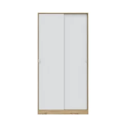 Guardaroba 2 Ante Marrone Rovere Nodi Bianco 4 Ripiani Appendiabiti 100x200h cm, Apertura Scorrevole - Orgosolo