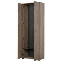 Guardaroba 2 Ante Marrone Rovere Nodi Nero 2 Ripiani Appendiabiti 220x205h cm, Apertura Scorrevole - Lalibe