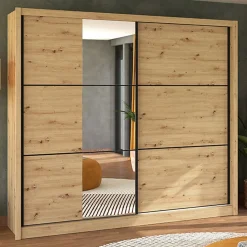 Guardaroba 2 Ante Marrone Rovere Nodi Nero Appendiabiti 9 Ripiani 242x215.5h cm, 2 Ante - Sergnano