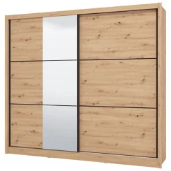 Guardaroba 2 Ante Marrone Rovere Nodi Nero Appendiabiti 9 Ripiani 242x215.5h cm, 2 Ante - Sergnano