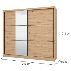 Guardaroba 2 Ante Marrone Rovere Nodi Nero Appendiabiti 9 Ripiani 242x215.5h cm, 2 Ante - Sergnano