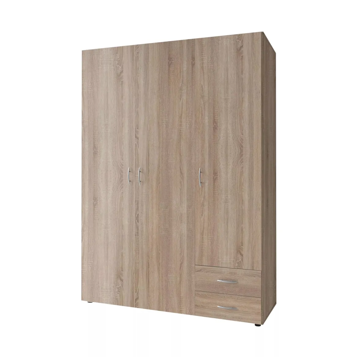 Guardaroba 3 Ante Marrone Rovere 2 Cassetti 3 Ripiani 120x51 cm, Appendiabiti - Toce
