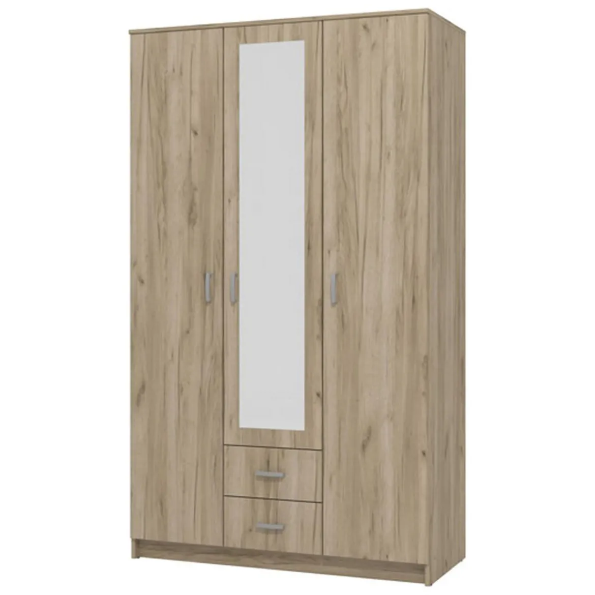 Guardaroba 3 Ante Marrone Rovere Bianco Appendiabiti 2 Cassetti 120x52 cm, 4 Ripiani - Crati
