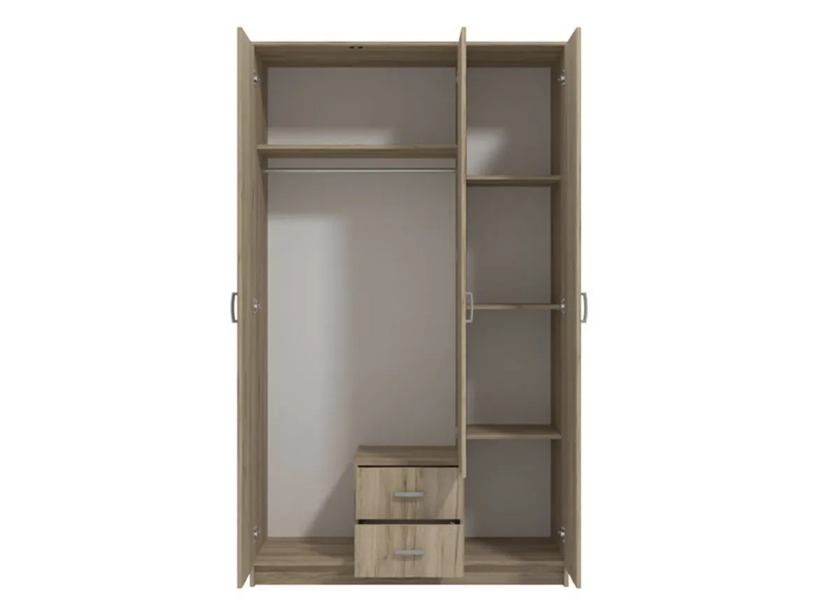 Guardaroba 3 Ante Marrone Rovere Bianco Appendiabiti 2 Cassetti 120x52 cm, 4 Ripiani - Crati