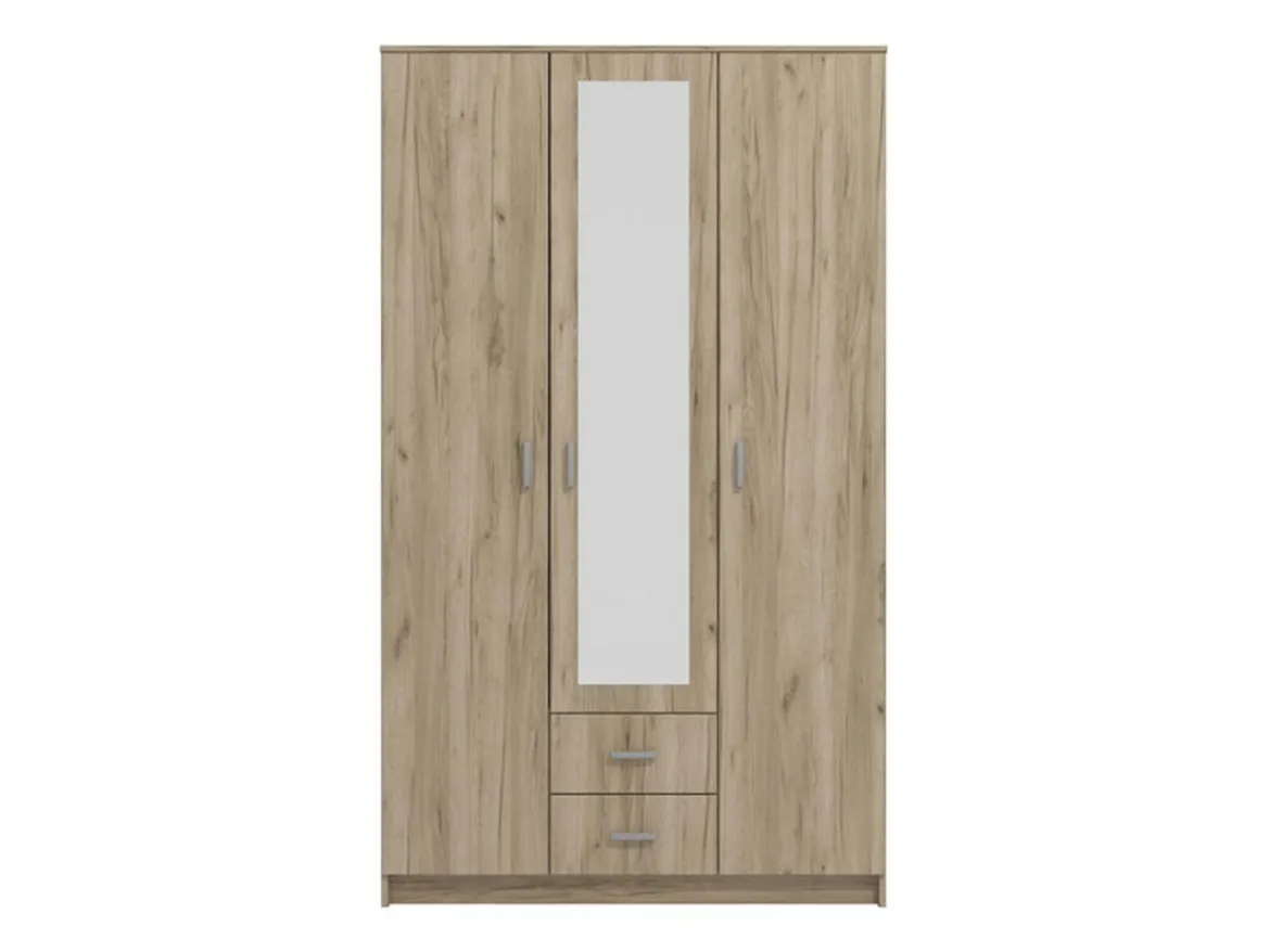 Guardaroba 3 Ante Marrone Rovere Bianco Appendiabiti 2 Cassetti 120x52 cm, 4 Ripiani - Crati