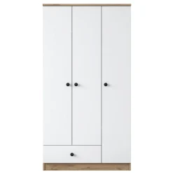 Guardaroba 3 Ante Marrone Rovere Bianco Appendiabiti un Cassetto 90x43 cm, 5 Ripiani - Infine